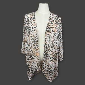 Aerie Chiffon White Leopard Print Kimono Beach Cover Up One Size Longline